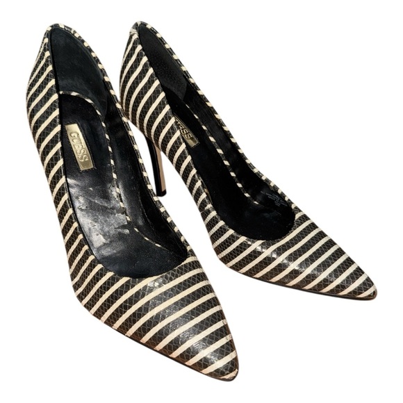 Guess Black and White Striped Stiletto Heels - Picture 1 of 7
